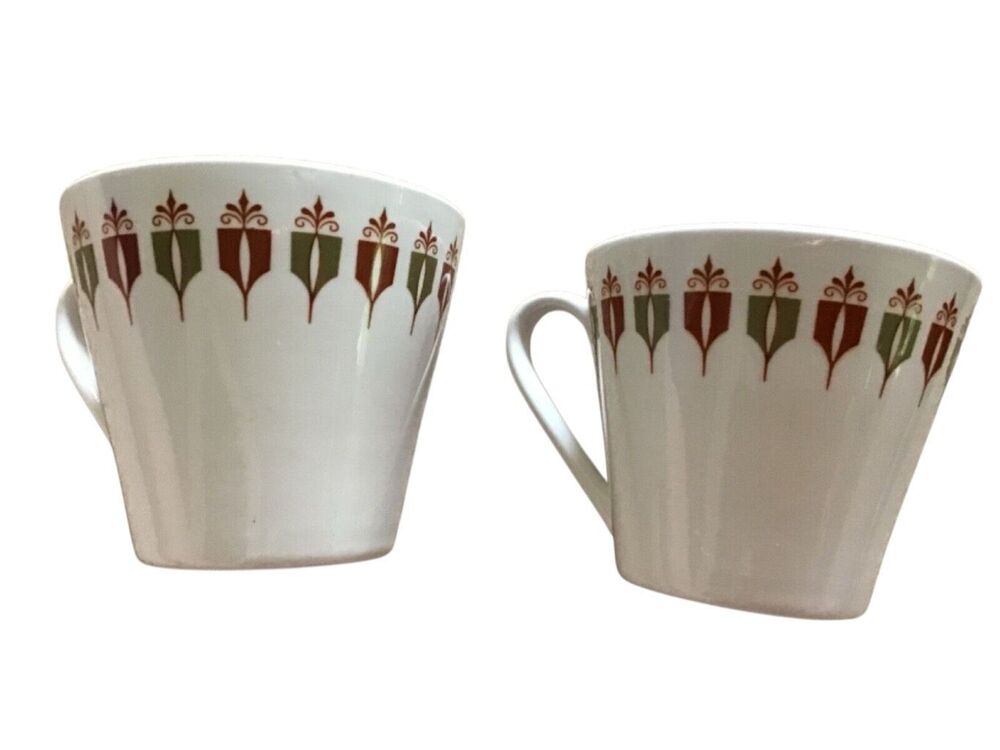 Vtg Pair Syracuse China Syralite Coffee Cups Captain's Table Pattern MCM 1968